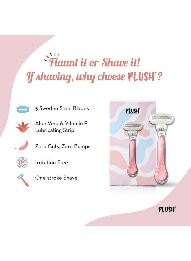 Plush Shaving Kit For Women With 5-Blade Body Razor + Natural Shaving Gel With Aloe Vera & Vitamin E Extracts 100Gm | Easy, Safe Body Hair Removal | No Bumps, No Cuts | For All Skin Types | Prevent Razor-Burns  - Image 3