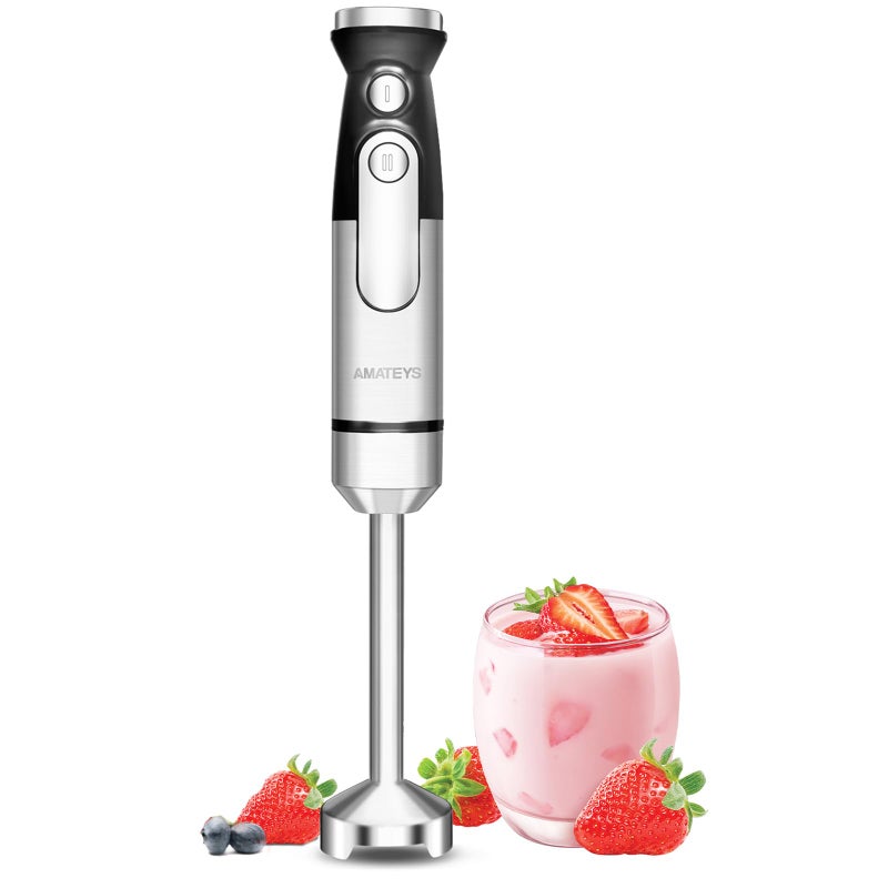 Amateys Handblender with Plug,Immersion Blender Handheld, Heavy-Duty Copper Motor, Detachable Stainless Blade Dishwasher Safe, 2 Modes with Pulse,Infinitely Variable Speed, Space-Saving Design - Image 1