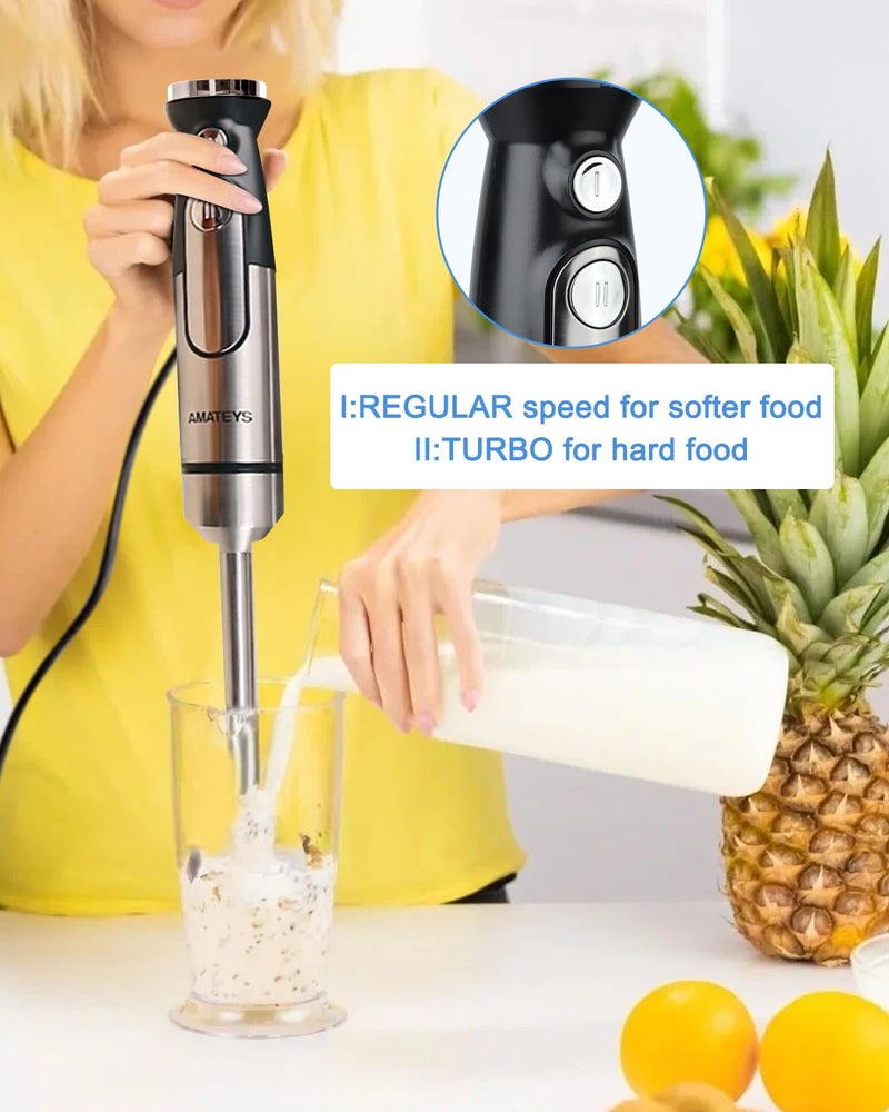Amateys Handblender with Plug,Immersion Blender Handheld, Heavy-Duty Copper Motor, Detachable Stainless Blade Dishwasher Safe, 2 Modes with Pulse,Infinitely Variable Speed, Space-Saving Design - Image 4