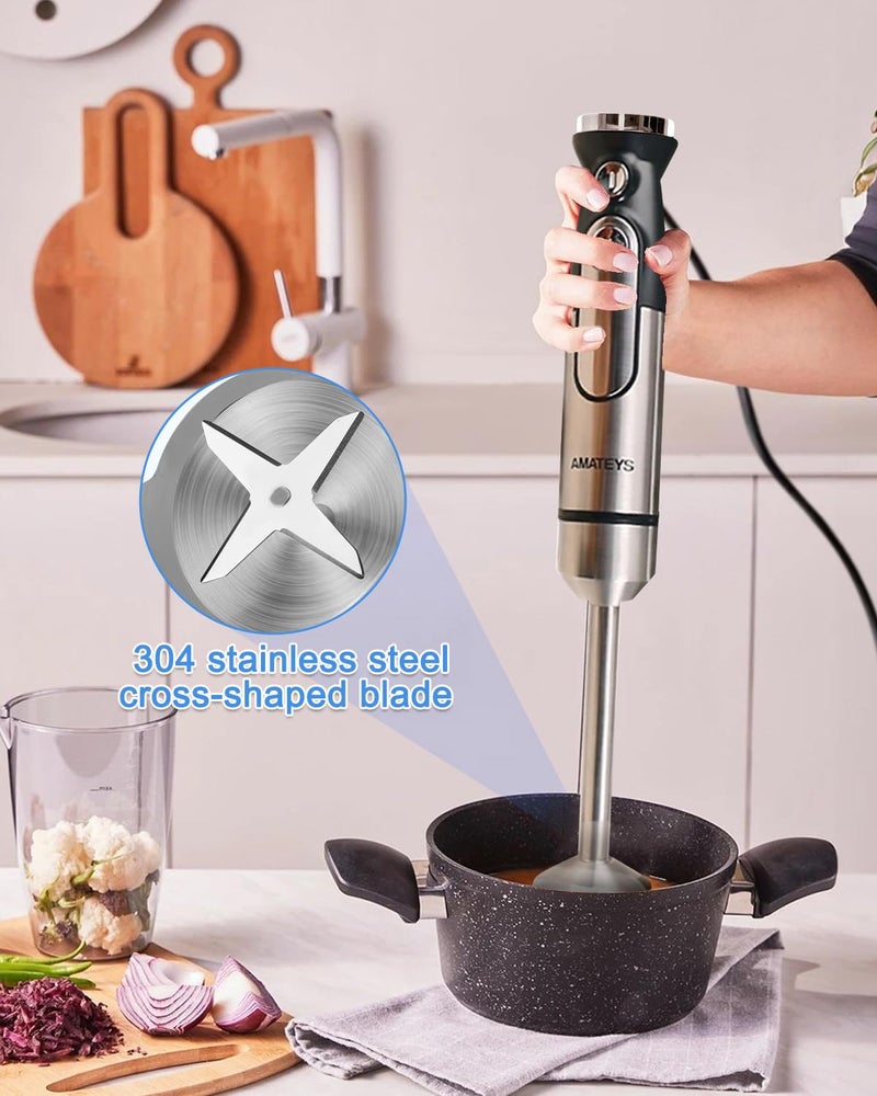 Amateys Handblender with Plug,Immersion Blender Handheld, Heavy-Duty Copper Motor, Detachable Stainless Blade Dishwasher Safe, 2 Modes with Pulse,Infinitely Variable Speed, Space-Saving Design - Image 3