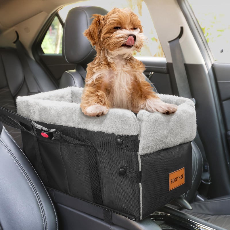 BONTHEE Center Console Dog Car Seat for Small Dogs,Washable Foldable Console Booster Seat for Puppy Car Seat with Safe Protection Hooks Adjustable Straps and Storage Pocket Pet Up to15lbs - Image 1