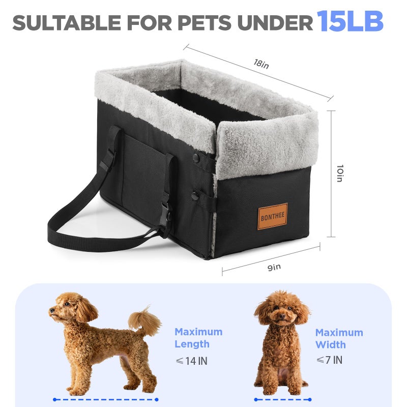 BONTHEE Center Console Dog Car Seat for Small Dogs,Washable Foldable Console Booster Seat for Puppy Car Seat with Safe Protection Hooks Adjustable Straps and Storage Pocket Pet Up to15lbs - Image 2