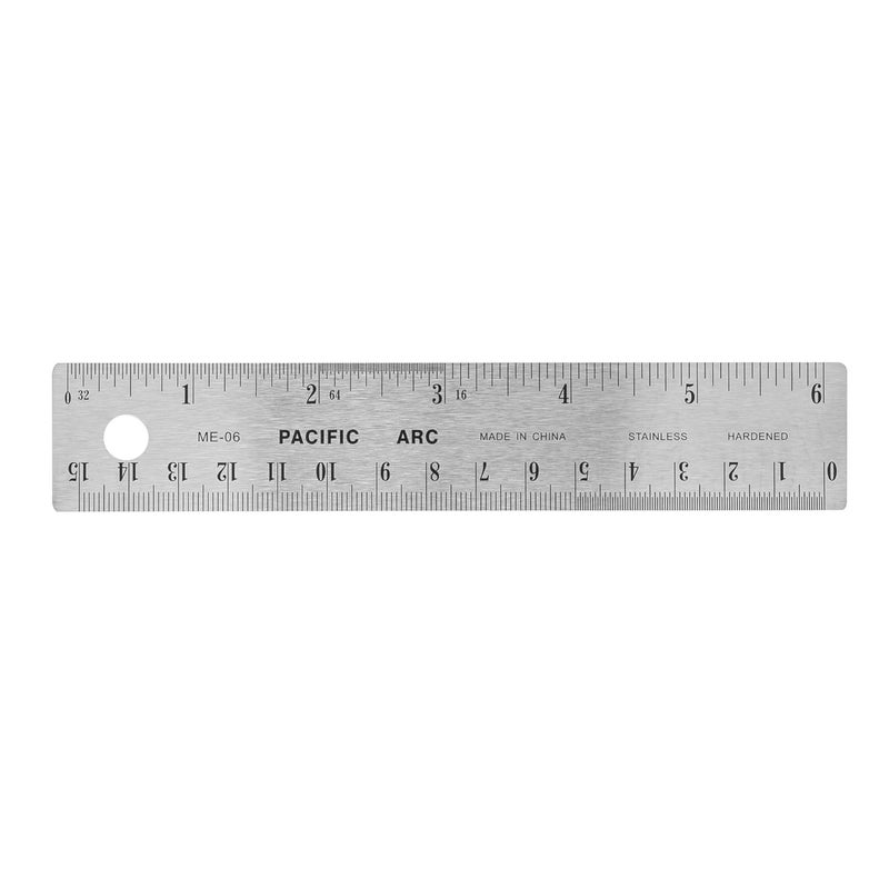 Pacific Arc Stainless Steel 6 Inch Metal Ruler Non-Slip Rubber Back, with Inch and Metric Graduations - Image 1