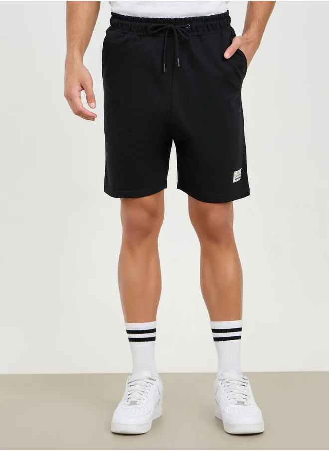 ستايلي Styli Badge Detail Regular Fit Terry Shorts