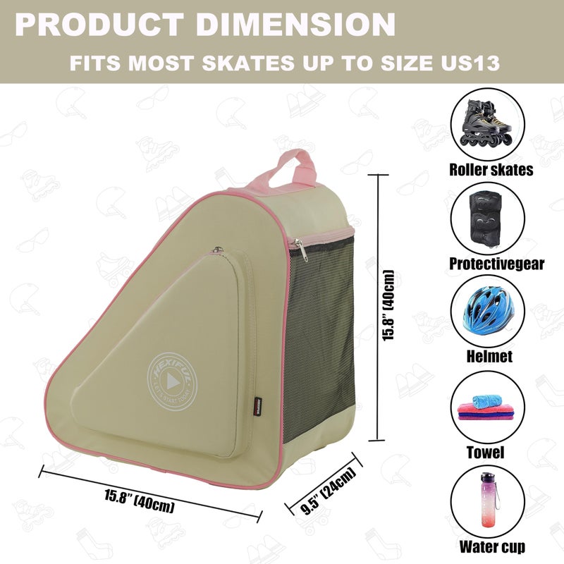 HEXIFUL Skate Bag to Carry Ice Skates, Inline Skates, Roller Skates and Quad Skates for Both Kids and Adults (Jasmine/Pink 013) - Image 4