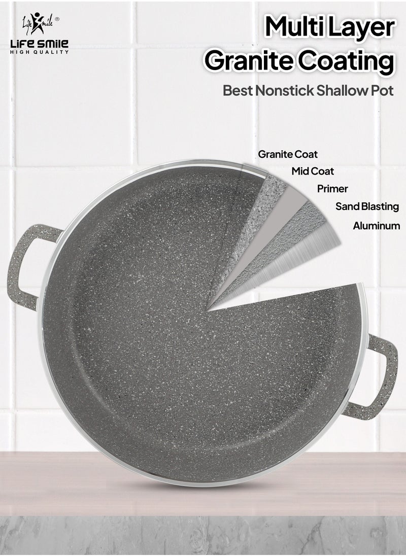 Life Smile - 24/28/32cm Non Stick Cookware Set - Shallow Pots Set with Lid Non Stick PFOA FREE Granite Coating Frying Pans set | Kitchen Cooking Pots Oven Safe | Double Handles Grey - Image 1