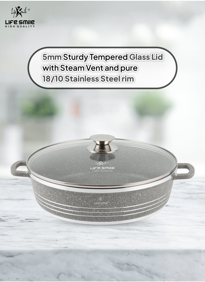 Life Smile - 24/28/32cm Non Stick Cookware Set - Shallow Pots Set with Lid Non Stick PFOA FREE Granite Coating Frying Pans set | Kitchen Cooking Pots Oven Safe | Double Handles Grey - Image 1