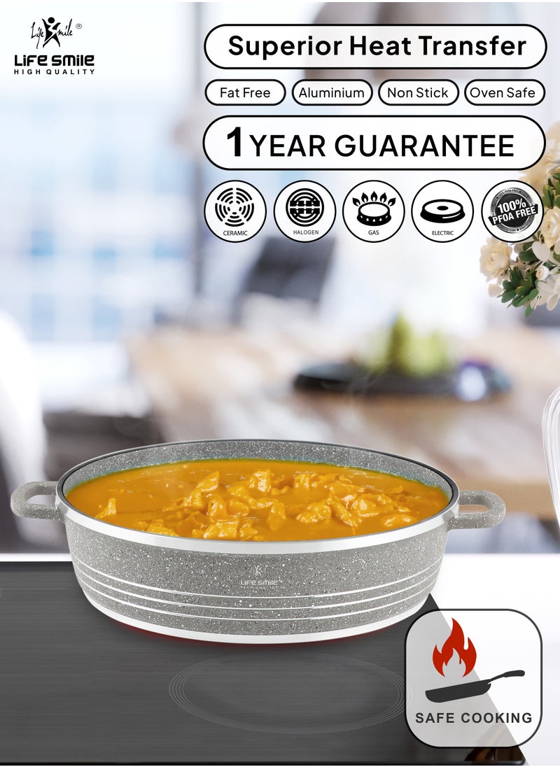 Life Smile - 24/28/32cm Non Stick Cookware Set - Shallow Pots Set with Lid Non Stick PFOA FREE Granite Coating Frying Pans set | Kitchen Cooking Pots Oven Safe | Double Handles Grey - Image 1