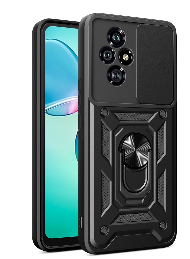 Case Cover Shockproof Windows Protective Case with Camera Protection and Metal Ring Compatible with Honor 200 (Black) - Image 1