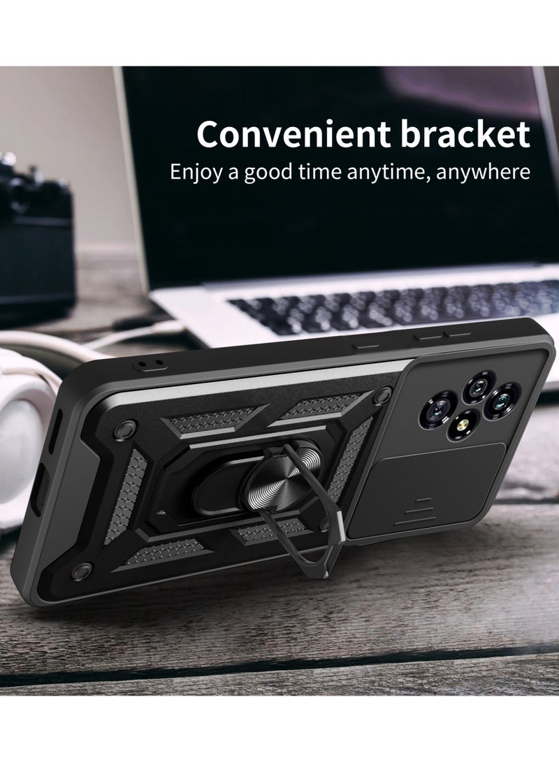 Case Cover Shockproof Windows Protective Case with Camera Protection and Metal Ring Compatible with Honor 200 (Black) - Image 4