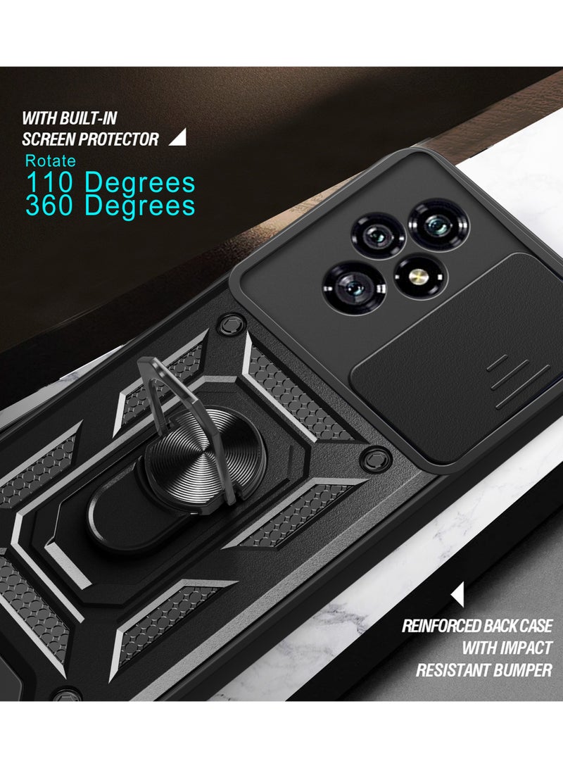 Case Cover Shockproof Windows Protective Case with Camera Protection and Metal Ring Compatible with Honor 200 (Black) - Image 5