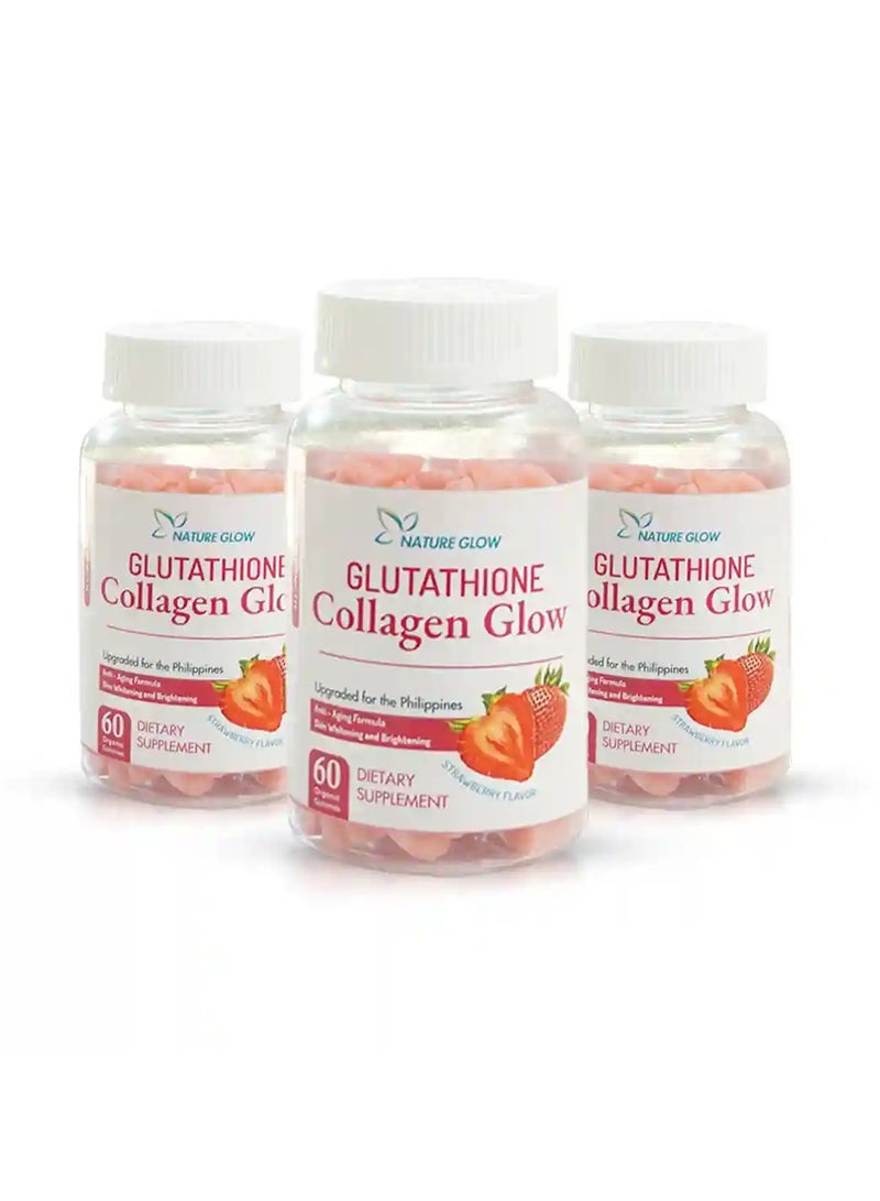 NATURE GLOW Glutathione Collagen Glow – Strawberry 3 Bottles x 60 Gummies