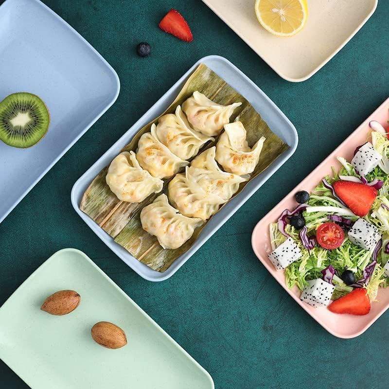 KitchEase Lightweight Wheat Straw Rectangular Plate - 8.27", Unbreakable Eco-Friendly Dinnerware for Salads, Pasta, Snacks & Fruit Ideal for Home, Restaurant & Gifting - (Baby Blue, Pack of 4) - Image 2