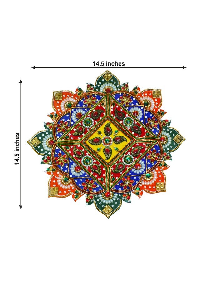 Rangoli Arts فن الرانغولي: تصميم أكريليك متعدد الألوان لاحتفالات الرانغولي، شكل زهرة مزخرفة يدوية لزينة ديوالي لتزيين الأرضية (14.5 بوصة) - Image 3