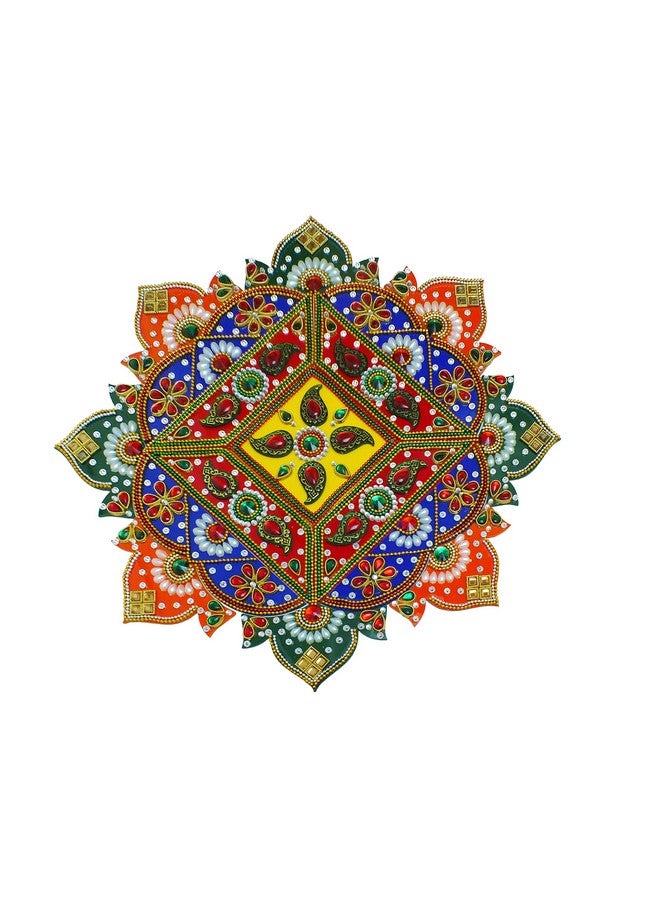 Rangoli Arts فن الرانغولي: تصميم أكريليك متعدد الألوان لاحتفالات الرانغولي، شكل زهرة مزخرفة يدوية لزينة ديوالي لتزيين الأرضية (14.5 بوصة) - Image 1