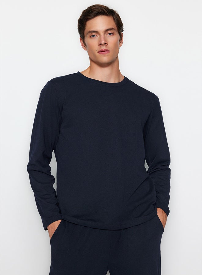 trendyol Navy Blue Regular Fit Knitted Pajamas Set - Image 3