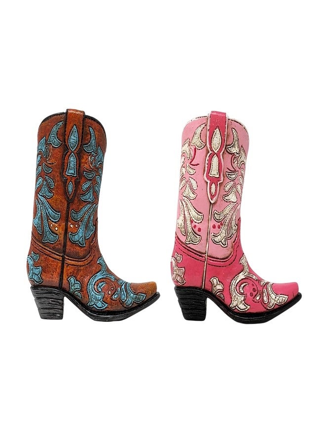 AMAJY Mini Cowboy Boot 2-Color Set - Resin Decorative Faux Leather Boot Figurines as Small Vase, Rustic Tabletop Décor, and Western-Style Accents - Charming Home Decoration for Country Lovers - Image 1