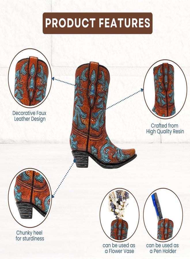 AMAJY Mini Cowboy Boot 2-Color Set - Resin Decorative Faux Leather Boot Figurines as Small Vase, Rustic Tabletop Décor, and Western-Style Accents - Charming Home Decoration for Country Lovers - Image 3