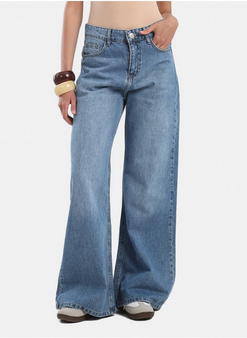 Denim Pants with Button Closure