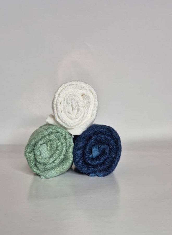 madake Face Towel for Travel, Spas, and Gyms Quick Dry Towel Lightweight Anti-Bacterial, Anti-Odor, Super Soft, Super Absorbent 33X33 cms 480 GSM | Set of 3 (Almost White Ethical Green Tru Blue) - Image 1