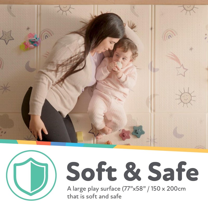 Nuby Reversible Baby Floor Mat, 77" x 58" - Foldable and Lightweight Baby Play Mat for Floor - Easy Storage and Travel - Stars and Sky - Image 3