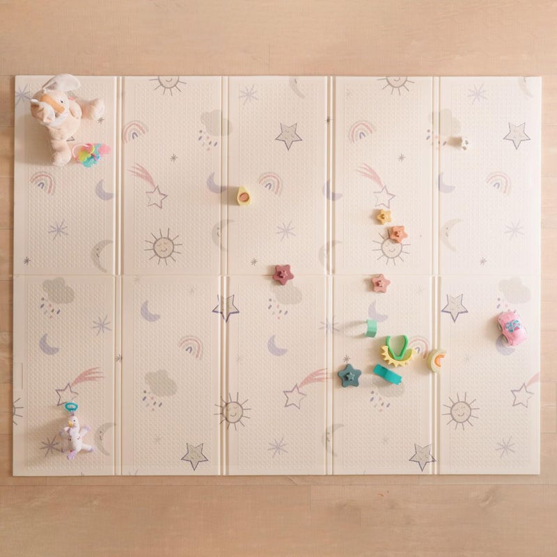 Nuby Reversible Baby Floor Mat, 77" x 58" - Foldable and Lightweight Baby Play Mat for Floor - Easy Storage and Travel - Stars and Sky - Image 1