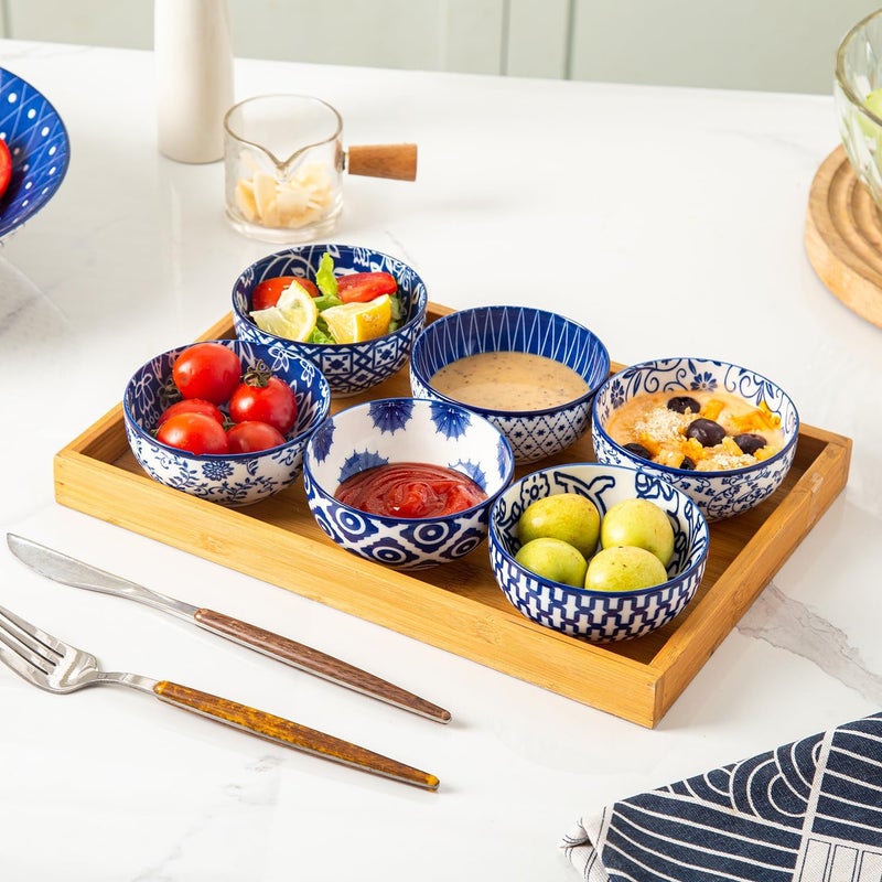 Cerkik Ceramic Dipping Bowls Set  4 Oz Small Dessert Bowl 35 Inch Porcelain Small Bowls for Side Dishes Snack Yogurt Appetizer  Microwave Dishwasher Safe  Set of 6  Vintage Blue - Image 4