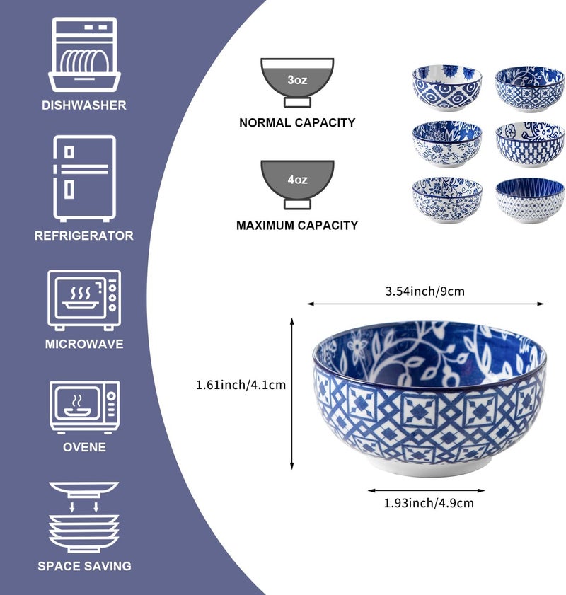 Cerkik Ceramic Dipping Bowls Set  4 Oz Small Dessert Bowl 35 Inch Porcelain Small Bowls for Side Dishes Snack Yogurt Appetizer  Microwave Dishwasher Safe  Set of 6  Vintage Blue - Image 3
