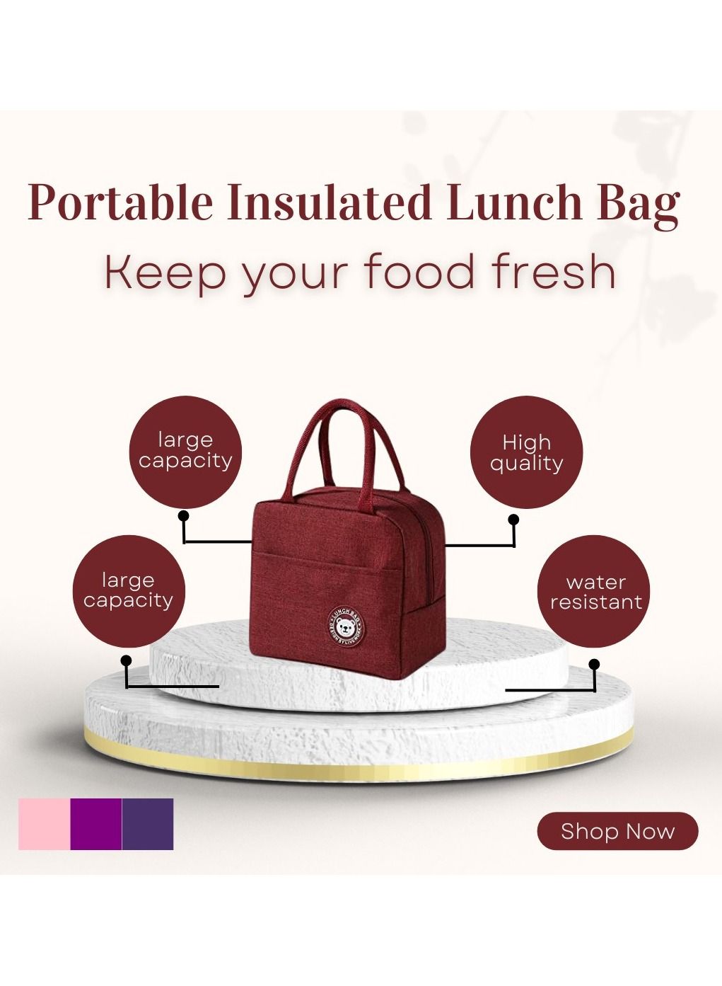 Robust Insulated Lunch Bags For Women and Men, Leak-Proof Water-Resistant Cooler Tote Bag Container For Adults, Kids, Light-Weight Portable Lunch Box For Office Work, Outdoor, Picnic, School (Red) 