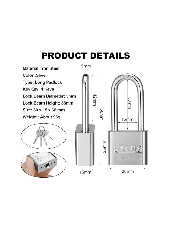 clong 2 Pack Long Shackle Padlocks, Padlock with Keys Heavy Duty Keyed Padlocks Long Neck Padlock for Shed Gym Locker Fence Garage Outdoor - Image 3