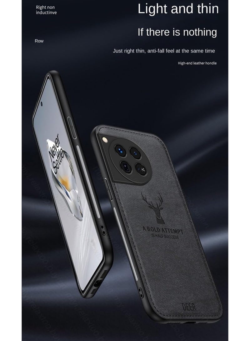 general OnePlus Ace 3/OnePlus 12R 5G Case,Deer Pattern Fabric Cloth Back Cover,TPU Soft Shockproof Bumper - Image 2