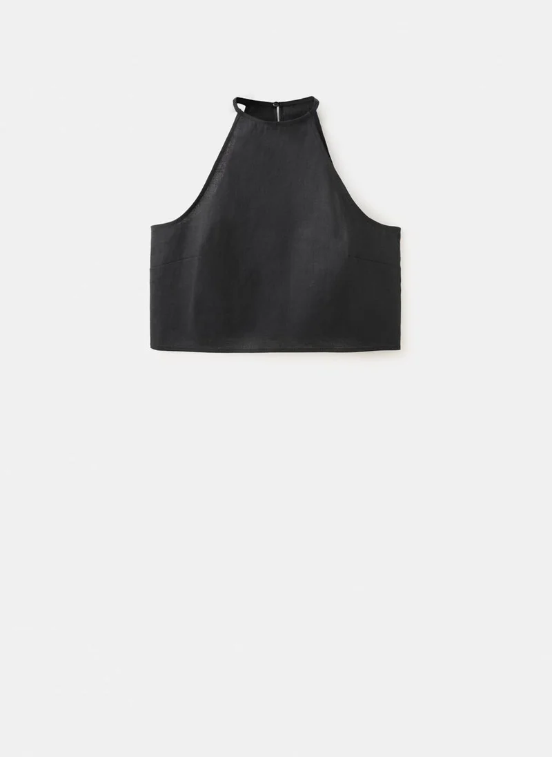 Mango 99-NEGRO Linen Cotton Halter Top for Women | Best Price UAE