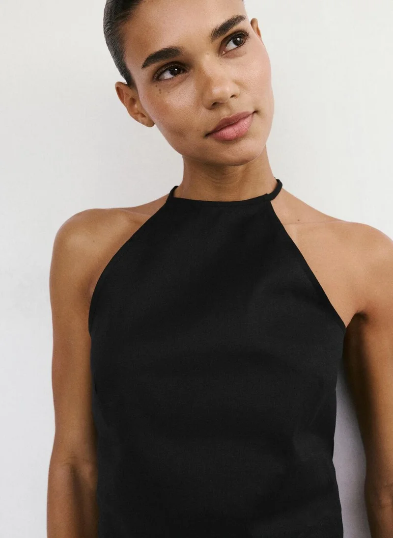 Mango 99-NEGRO Linen Cotton Halter Top for Women | Best Price UAE