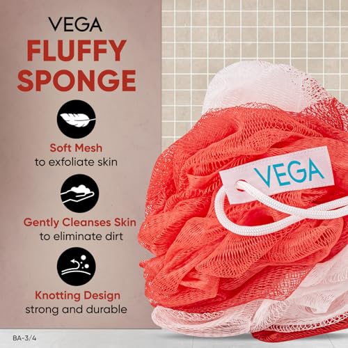 Vega Fluffy Bath Sponge | Body Loofah for Women & Men | Soft Mesh Shower Puff for Gentle Exfoliation & Deep Cleansing | Body Scrubber for Women & Men | Cleanses, Smoothens & Refreshes Skin | (BA-3/10) - Image 2