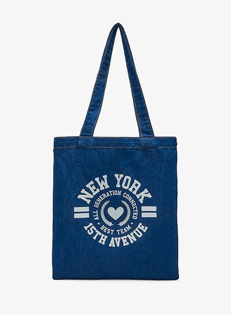 Printed Denim Shoulder Bag