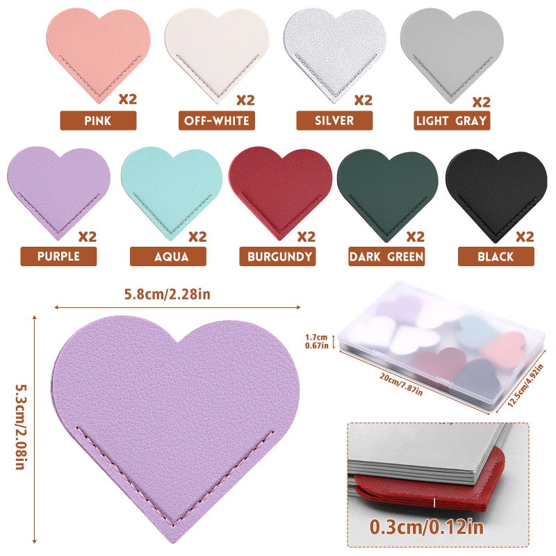kdafio 18 Pcs Leather Heart Bookmarks, Cute Heart Bookmark Corner, Bookmarks for Women, Book Marks for Teachers Students School Office Home Supplies - Image 2