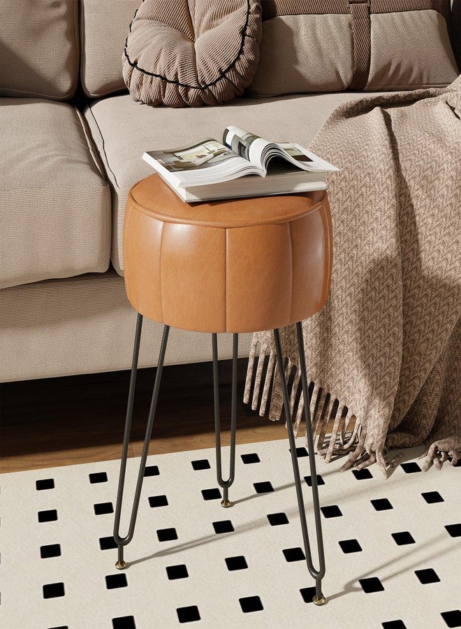 YMYNY Vanity Stool Chair, Pumpkin Style Faux Leather Stool, Pouf Couch Stool, Modern Multifunctional Make-up Stool for Bedroom, Living Room 12.6" D×12.6" W×17.32" H Orange UHBD036J - Image 4