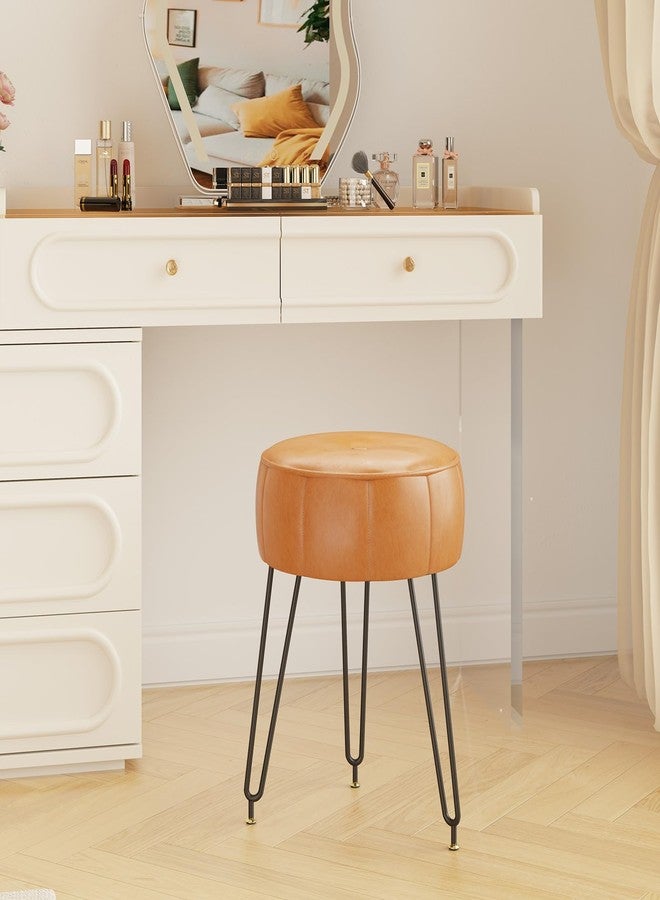 YMYNY Vanity Stool Chair, Pumpkin Style Faux Leather Stool, Pouf Couch Stool, Modern Multifunctional Make-up Stool for Bedroom, Living Room 12.6" D×12.6" W×17.32" H Orange UHBD036J - Image 2