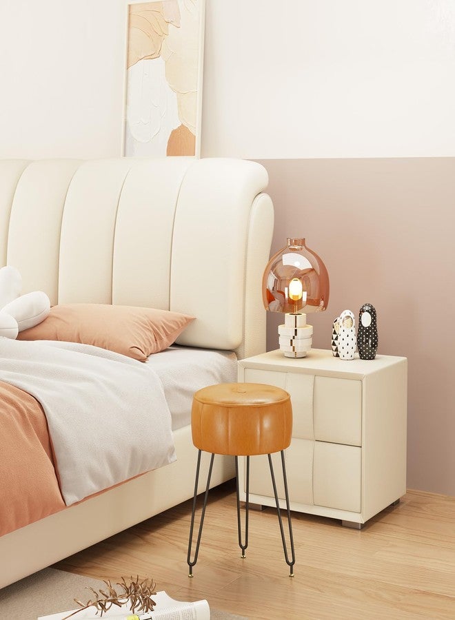 YMYNY Vanity Stool Chair, Pumpkin Style Faux Leather Stool, Pouf Couch Stool, Modern Multifunctional Make-up Stool for Bedroom, Living Room 12.6" D×12.6" W×17.32" H Orange UHBD036J - Image 3