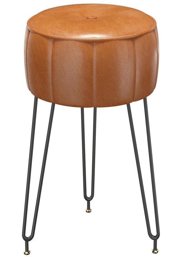 YMYNY Vanity Stool Chair, Pumpkin Style Faux Leather Stool, Pouf Couch Stool, Modern Multifunctional Make-up Stool for Bedroom, Living Room 12.6" D×12.6" W×17.32" H Orange UHBD036J - Image 1