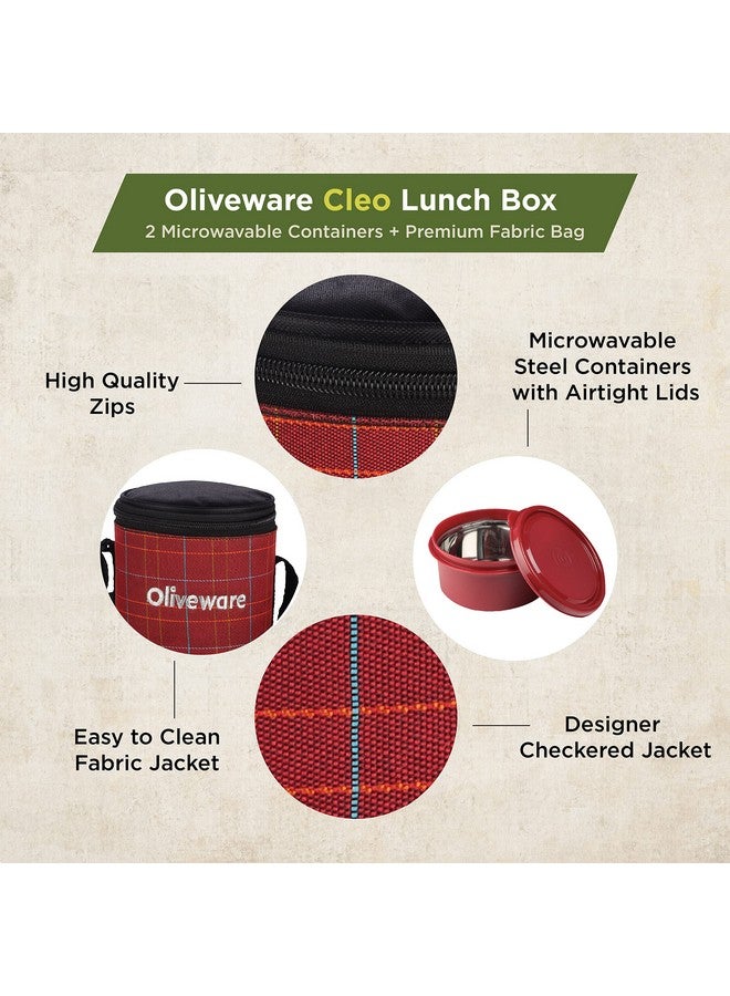 SOPL-OLIVEWARE علبة غداء أوليف وير كليو، آمنة في الميكروويف ومضادة للتسرب، 2 حاويات داخلية من الفولاذ مع أغطية محكمة خالية من BPA (450 مل و 600 مل)، حقيبة قماش (حمراء) - Image 3