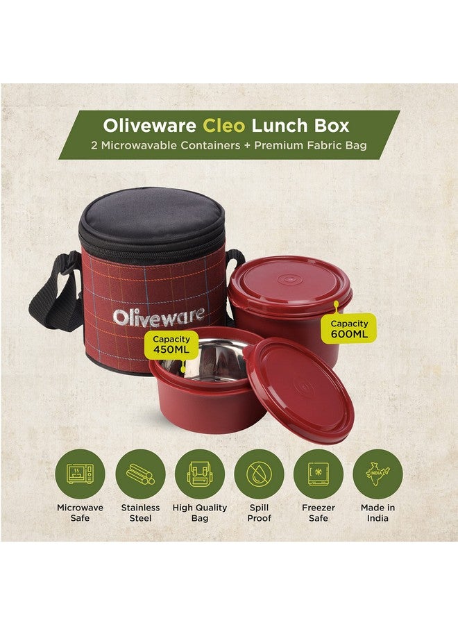 SOPL-OLIVEWARE علبة غداء أوليف وير كليو، آمنة في الميكروويف ومضادة للتسرب، 2 حاويات داخلية من الفولاذ مع أغطية محكمة خالية من BPA (450 مل و 600 مل)، حقيبة قماش (حمراء) - Image 2