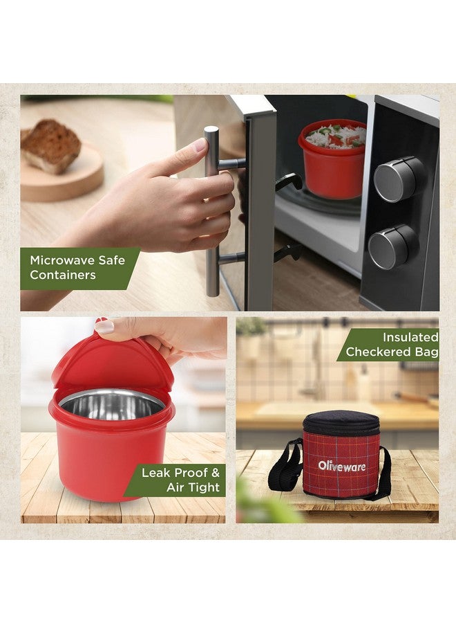 SOPL-OLIVEWARE علبة غداء أوليف وير كليو، آمنة في الميكروويف ومضادة للتسرب، 2 حاويات داخلية من الفولاذ مع أغطية محكمة خالية من BPA (450 مل و 600 مل)، حقيبة قماش (حمراء) - Image 5