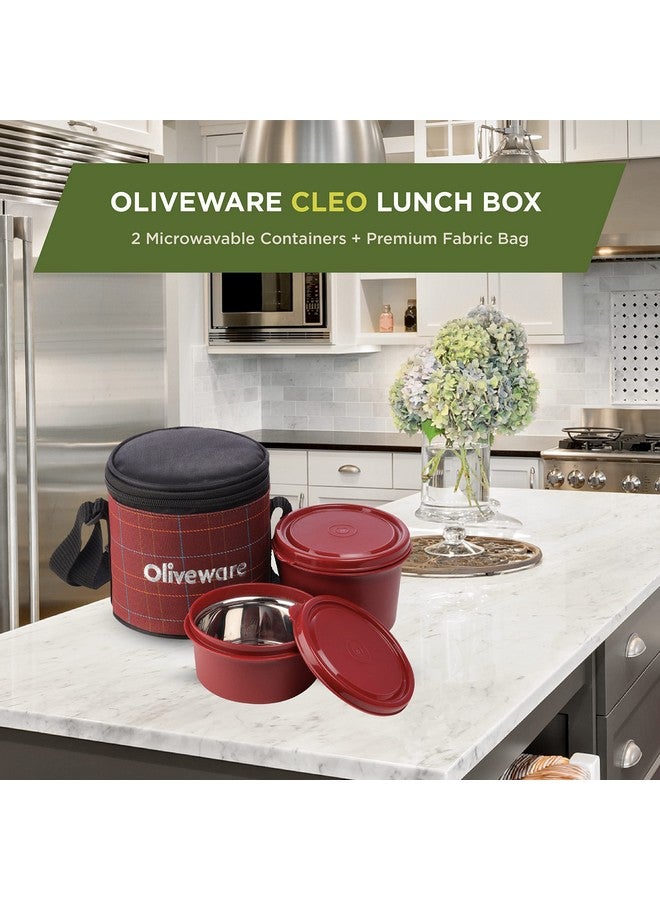 SOPL-OLIVEWARE علبة غداء أوليف وير كليو، آمنة في الميكروويف ومضادة للتسرب، 2 حاويات داخلية من الفولاذ مع أغطية محكمة خالية من BPA (450 مل و 600 مل)، حقيبة قماش (حمراء) - Image 4