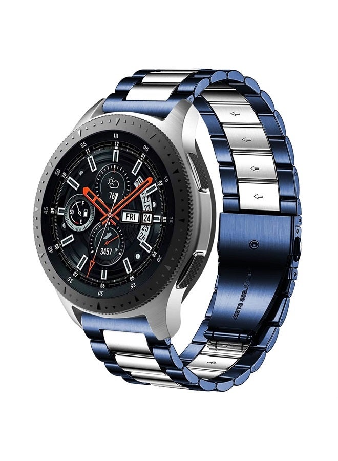 DEALELE Bands Compatible with Galaxy Watch 46mm / Galaxy Watch 3 45mm, 22mm Solid Stainless Steel Metal Strap Replacement for Samsung Gear S3 Frontier/Classic/Huawei GT2 46mm (Blue/silver) - Image 1