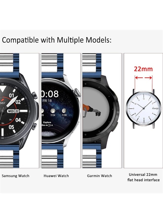 DEALELE Bands Compatible with Galaxy Watch 46mm / Galaxy Watch 3 45mm, 22mm Solid Stainless Steel Metal Strap Replacement for Samsung Gear S3 Frontier/Classic/Huawei GT2 46mm (Blue/silver) - Image 3