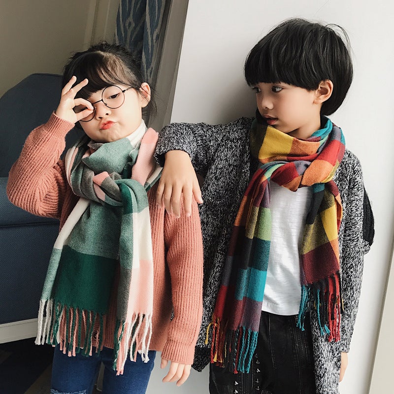 [Manufacturer'S Direct Supply] Korean-Style Boys' And Girls' Scarf Scarf Children'S And Baby'S Cashmere Plaid Scarf - Image 3