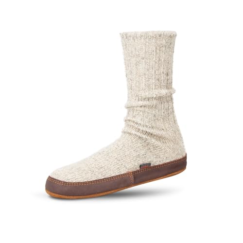 Acorn Unisex Slipper Socks Flexible Cloud Cushion Footbed with a Suede Sole MidCalf Length Light Grey Ragg Wool 1112 US Women