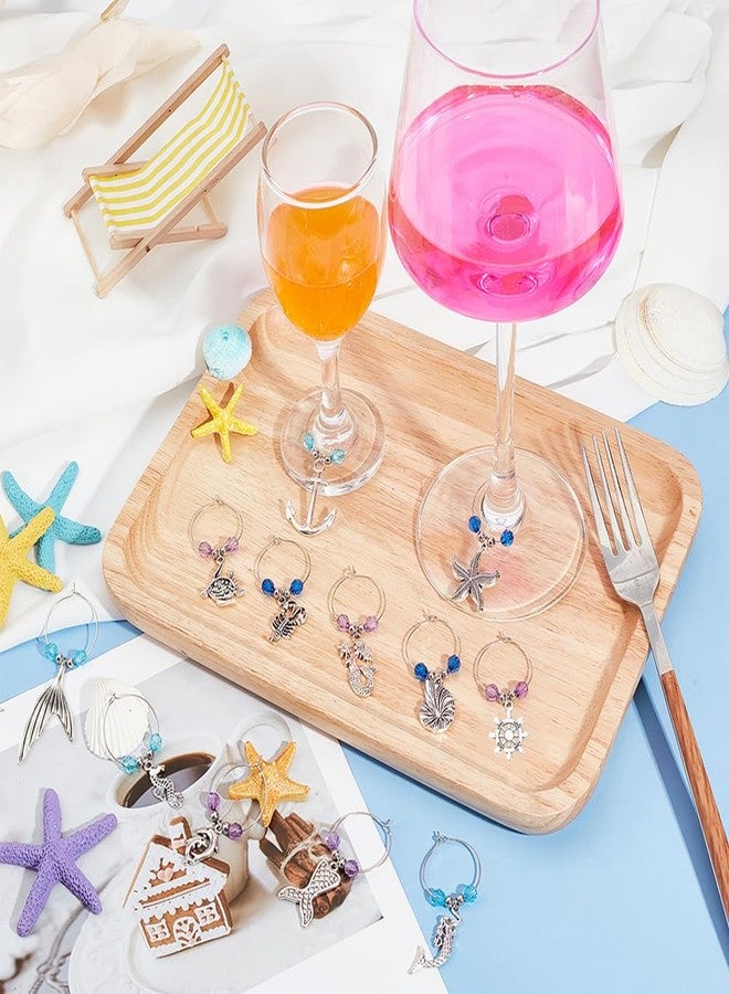 BENECREAT 20Sets Beach Theme Wine Glass Charm, Summer Mermaid Boat rudder starfish turtles conch Alloy Drink Markers Tags Identification for Stem Glass Wine Tasting Party - Image 5