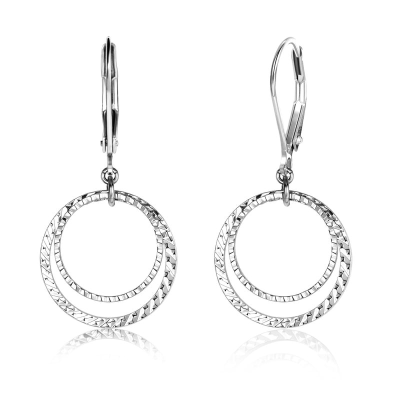 Lancharmed Sterling Silver Earrings Circle Leverback Earrings for Women Hypoallergenic Silver Hammered Circle Leverback Earings Dangle Drop Earing for Women Jewelry Gifts - Image 1